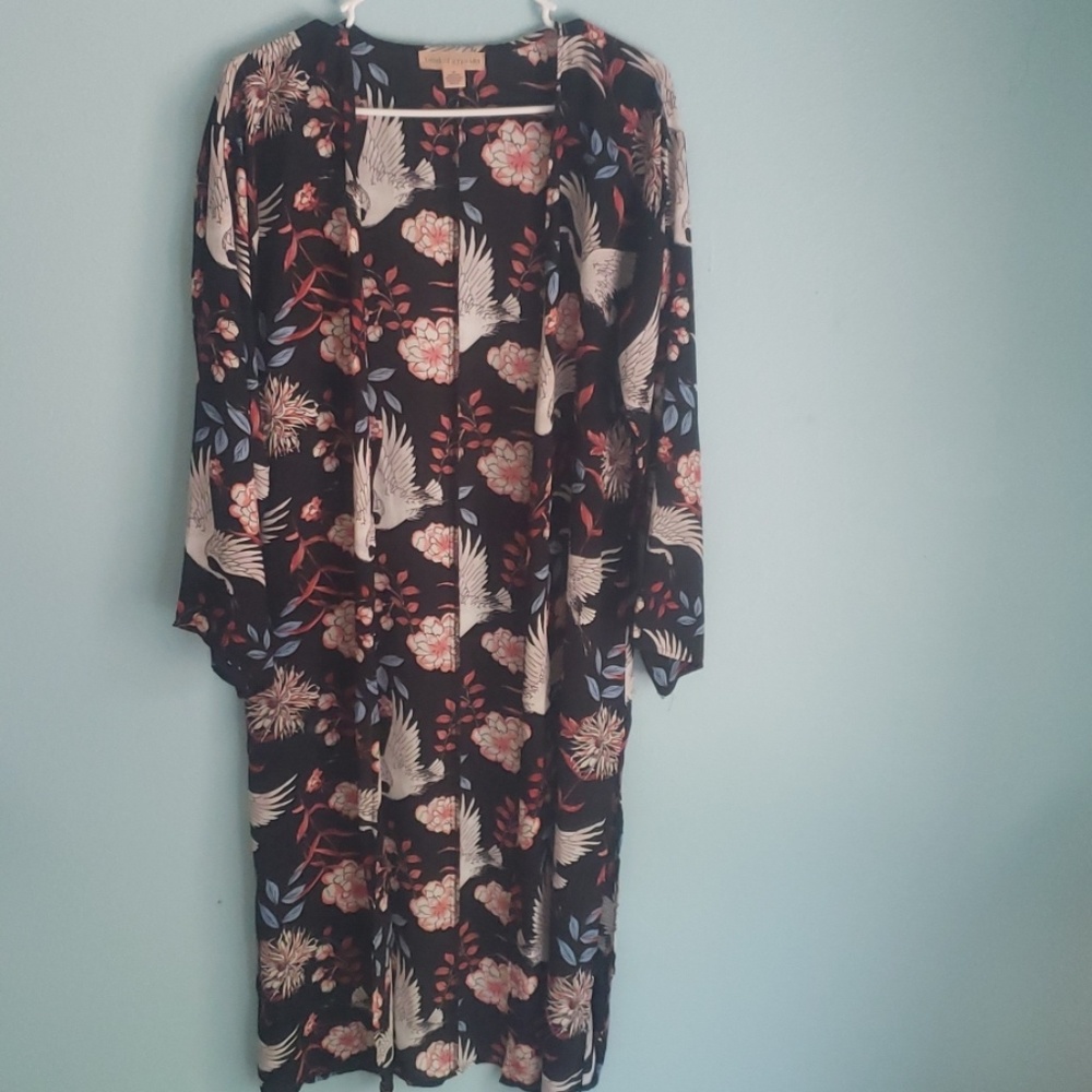 Band of Gypsies Floral/Birds Midi Tie Kimono